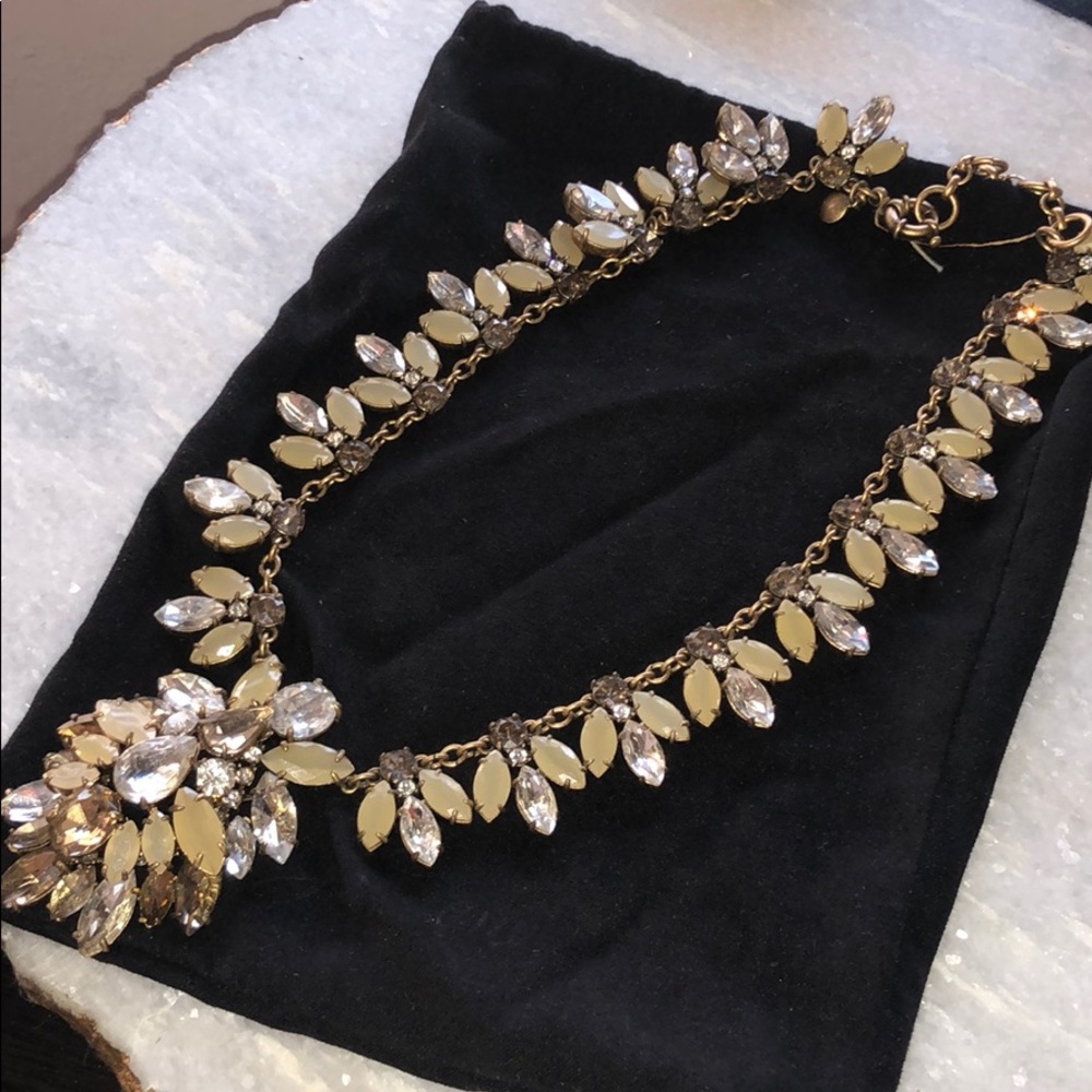 J. Crew Taupe & Crystal Stone Statement Necklace